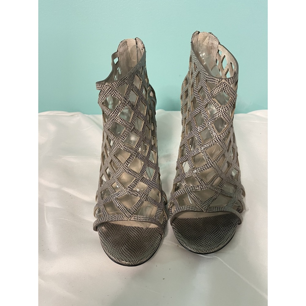 Michael Kors Yvonne Booties Khaki Rhinestone-Embellished Caged Shoe 8.5‎ S-435